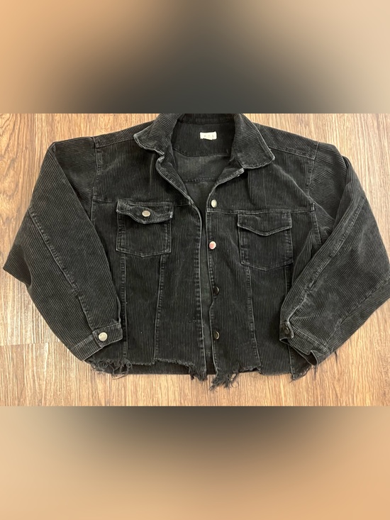 POL Jackets & Blazers - POL Black Corduroy Button-Front Jacket black shacket cropped Jean jacket